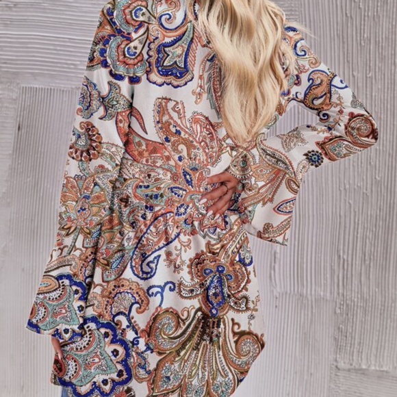 Bohemian Paisley Print Ruffle High Low Top Cottagecore - Picture 4 of 5